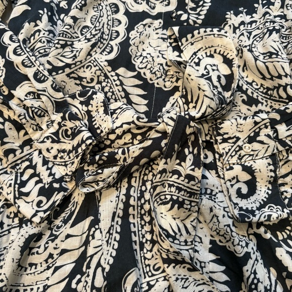 Uncle Frank Button Down Tie Waist Swing Shirtdress, Navy/White Paisley Print, Sm - Picture 11 of 15
